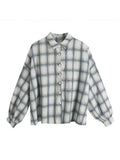 Checkered Puff Sleeve Button Blouse-Outfit