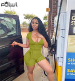 Summer Streetwear Bodycon Ribbed White Romper Women V Neck Rompers Playsuits Casual Outfits Women Short Sleeve