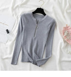 O Neck Striped Sweaters Knitted Zipper Pullover Long Sleeve Woman Sweaters Tops Slim Casual Soft Jumper Pull Femme