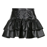 Girl Sexy High Waist Skirt 2023 Street Dark Wind Belt Waist Show Thin Pleated Skirt Half-Body Leather Skirt Woman-Outfit