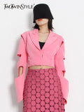 Casual Cut Out Blazer For Women Notched Collar Long Sleeve Solid Minimalist Short Blazers Female Spring Clothes