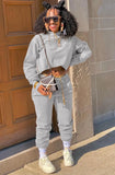 Casual Fleece Long Sleeve Hoody Top And Pant Matching