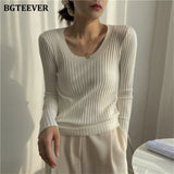 Autumn Deep O-neck Women Basic Slim Warm Knitted Tops Casual Skinny Stretch Long Sleeve Female Pullover Sweaters