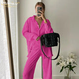Causal Loose Home Suit Autumn Long Sleeve Blouse With High Wasit Pants Set Women Elegant Pleated Beige 2 Piece Pant