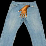 Is Weird, Dark Style, Palm Pattern, Printed Jeans, High Street Trend, Casual Wide-Legged Straight Trousers.-Outfit