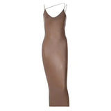 Women's PU Dress Sexy Buttocks Fashion Drape Francais High Quality Retro Dress Office Wear Ladies Leather Vestidos 2023-Outfit