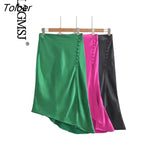 Women Elegant Solid Side Irregular Midi Skirt Female Summer