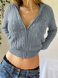 Solid Twist Floral Knitted Cardigan Hoodies Women New Sweaters Autumn Winter Long Sleeve Casual Jackets Hooded
