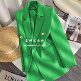 Toloer Spring And Autumn Women's Korean Version Of The New Design Sense Simple Temperament Fashion Suit Long Sleeve Coat Candy Green Suit-Outfit