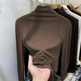 Half-High-Necked Bottomed Shirt Lady's New Plush Long-Sleeved T-Shirt In Autumn And Winter-Outfit
