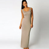 Tank Solid Summer Long Dress Sleeveless Elegant Female Thin Sexy Dress O-Neck Vest Slim Maxi Beach Simple Sheath