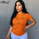 Loose Women Short Sleeve Pearl Beading Tshirt Ladies Tee Tops Summer Solid Weekend Casual Fit Round Neck Basic T