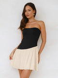 Toloer Women's Hot Style Pleated Stitching Strapless Skirt Summer Female Senior Sense French Dress Children-Outfit
