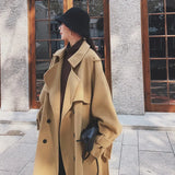 Coat Women's Middle And Long Knee Length 2021 Winter New Korean Loose Hepburn Thickened Cotton Cashmere