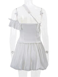 Women 2 Pieces Sets Lace Patchwork Irregular Bustiers Tops Ruched Mini Skirts for Streetwear Aesthetic Outfits 2024-Outfit