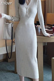 Sexy Long Sleeve V-Neck Knitted Sweater Dress Women Elegant Female Slim One Piece Dresses Korean Office Lady Autumn