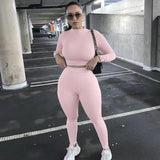 Winter Casual Two 2 Piece Set Sweatsuits Tracksuit For Women Outfits Turtleneck Crop Top Pants Suits Black Matching