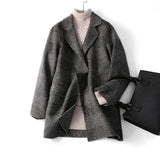 Premium Hand-stitched Wool Coat Women Double-sided Cashmere Jacket Spring Autumn Plaid Woolen Outwear Casual Tops