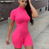 Summer Romper Women Sportwear Fitness Skinny Short Sexy Jumpsuit Female Pink White Black Bodycon Jumpsuit Women