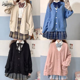 Style V-neck Sweater Knitted Cardigan Spring Autumn Cotton Sweater JK Uniform Multicolor Women's Wear Pull Femme