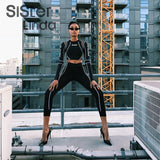 Sisterlinda Elastic Cool Matching Sets Long Sleeve Cropped Top And Pants 2 Piece Suits Women Clothing Striped Sportswear