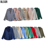 Women's Multi-Color Silk-Sense Silk-Sense Long-Sleeved Shirt Top Women