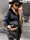 Winter Jacket Women Solid Color Casuald Outerwear Women's Casual Loose Parkas Coat Cotton Padded Quilted Stand Collar
