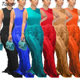 2022 New Design Sleeless Bosysuit and Tassel Pants Set Two Piece Set Fringe Wide Leg Trousers Summer Spring Matching