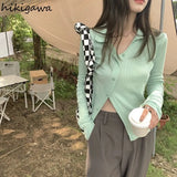 T-shirts Women Chic Tunic Long Sleeve Woman Tshirts Y2k Tops Single-breasted Irregular Tees Tops 2023 Blusas Mujer De