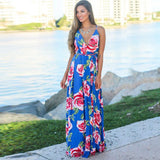 Sexy Printed Beach Dress Women New High Waist Sleeveless V Neck Spaghetti Strap Dress Female Fashion Spring Summer