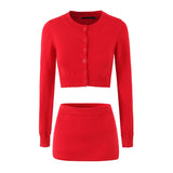 New Single-Breasted Cardigan Sweater With Buttocks A-Shaped Knitted Half Skirt-Outfit