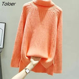Color Outwear Oversized Sweater Knitted Turtleneck Pullover Sweaters 2021 Autumn Winter Cotton Korean Brown Loose