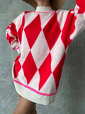 Women's Pullover Sweaters Round Neck Contrast Color Over Size Lady Warm Sweater 2022 Retro Loose Cozy Mid-Length