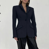 Korean Fashion Solid Blazer For Women Notched Collar Long Sleeve Minimalist Spring Blazers Female Clothes Style