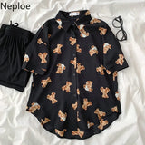 Shirts Women 2023 Blouses Summer Print Casual Tops Korean Fashion Blusas Harajuku Oversized White Black Blouse Y2k