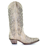 Women Autumn Winter Glitter Inlay and Crystals Boots Pointed Toe Retro Thick Heel Western Boots Shoes Elegant White Knee