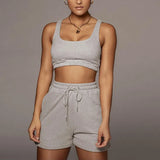 Solid Sportswear 2 Two Piece Sets Women 2021 Crop Top And Drawstring Shorts Matching Suits Summer Athleisure Outfits