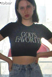 Letter Rhinestone Crop Tops Black Y2k Streetwear Sexy Short Sleeve Tight Tshirts for Women Baby Tee 90s
