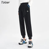 Women Fleece Pants 2022 Winter Elastic Waist Straight Loose Trousers Butterfly Embroidery Warm Chic Casual Long