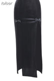 Alt Fashion High Waist Long Skirt with Double Slit Women Winter Velvet Black Sexy Skirts Gothic Punk Clothes