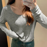 Egg Collar Tencel Long-Sleeved T-Shirt Women Wear The New Soft Waxy Skin Bottoming Shirt In Spring-Outfit