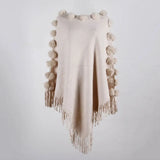 Cloak Sweater Shawl Outwear Warm Tassel Shawl Hairball Knitted Women Casual Loose Poncho Cape Coat Cloak Knitting