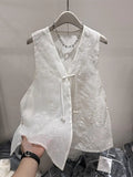 Vest Women's Summer 2024 New Design Feeling Of European Root Yarn Embroidery New Chinese Style Outside Folded Horse Clip-Outfit