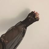 2023 Womens Sexy Black Dress Vintage Flower Long Puff Sleeve Chiffon Dresses Korean Casual Mini Vestidos Mujer