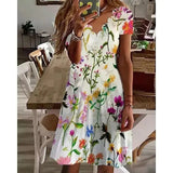 New Loose Vintage Ruffles Casual Befree Dress Large Big Summer Printed Party Beach Dresses Plus