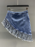 2023 Summer New Women's Skirt Solid Color High Waist Irregular Tassel Denim Skirt Versatile Fashion Female Tide