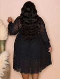 Plus Size Black Polk Dot Mesh Long Sleeve Skater
