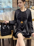 E-Commerce Spring And Autumn Wear Loose Sweater Sweater Hit Color Dress Women-Outfit
