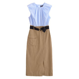 New Spring Style With Belt Collision Color Sleeveless Flute Dress 2157022-Outfit