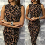 Sexy Party Dress Women Elegant Mid-Calf Dress Bodycon Floral Print Sleeveless Evening Lady Clothes-Outfit
